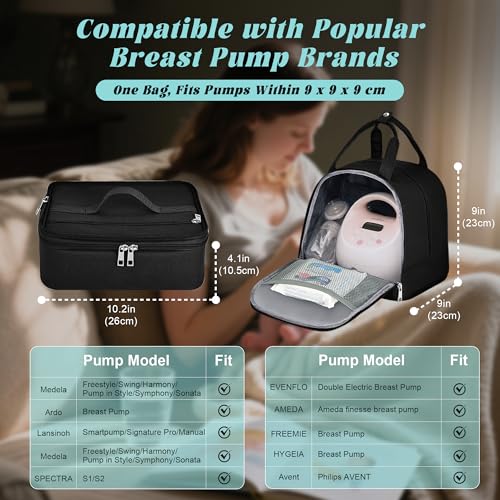 Breast Pump Bag with Insulated Cooler, Double-Layer Pumping Bag for Work & Travel, Fits Most Electric Breast Pumps, Includ...