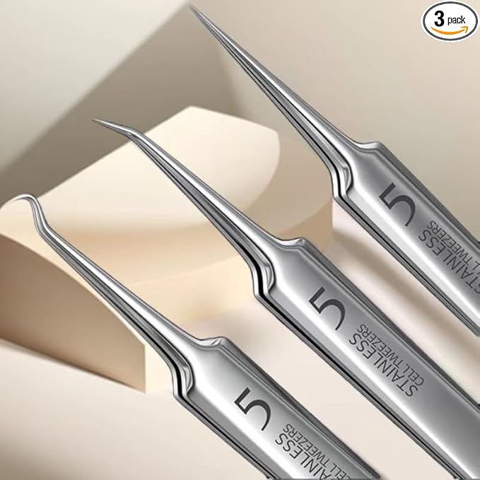 3 Pieces Removal Blackhead Tweezers Precision,Stainless Steel Extractor Acne Removal Kit Pimple Popper Tool, Clip for Whit...