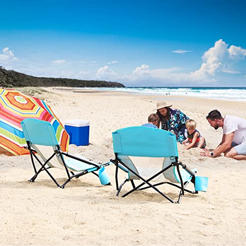 TOBTOS Low Beach Chair for Adults 2 Pack, Low Profile Folding with Cup Holder & Carry Bag, Heavy Duty Chair for Outdoor Sa...
