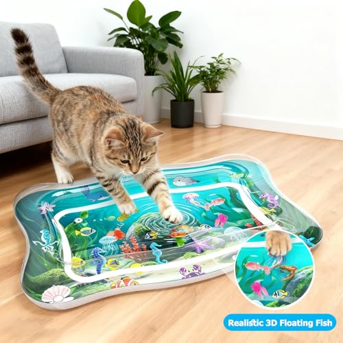 Interactive Cat Toy for indoor Cats, Upgraded Cat Water Mat with Fish, Thickened 0.7mm Cooling & Heating Water Bed Pad, En...