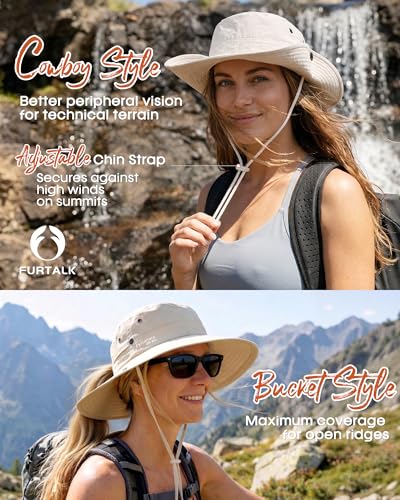FURTALK Sun Hats for Women with Ponytail Hole Wide Brim Beach Bucket Hat UPF 50+ Fishing Hiking Outdoor Hats