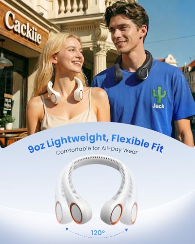 Gaiatop Portable Neck Fan Rechargeable, Hands-Free 360° Cooling, 23.5hrs Runtime, Battery Powered Personal Wearable Fan Qu...