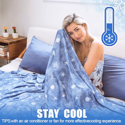 Ailemei Direct Cooling Throw Blanket with Double Sided Cold Effect, Lightweight Breathable Summer Coastal Theme Bed Blanke...