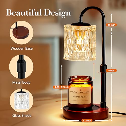 Briever Dimmable Candle Warmer Lamp with Timer, Height Adjustable Electric Candle Wax Warmer, Christmas Birthday Gifts for...