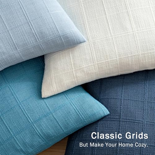 Aesthaboho Blue Linen Pillow Covers Set of 4, Decorative Plaid Throw Pillow Covers 20 x 20 Inch, Boho Cushion Soft Neutral...