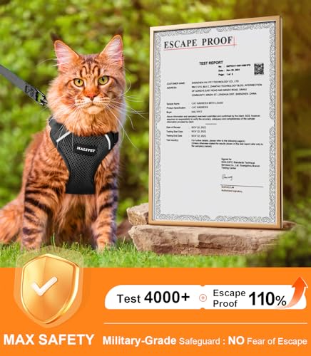 Halypet Cat Harness and Leash Set [ MAX Safety Third Generation ] Escape Proof Soft Adjustable Cat Leash Breathable Comfor...