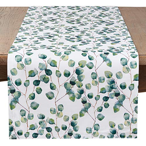 SARO LIFESTYLE Eucalyptus Leaf Table Runner, Eucalyptus, 16"x72"