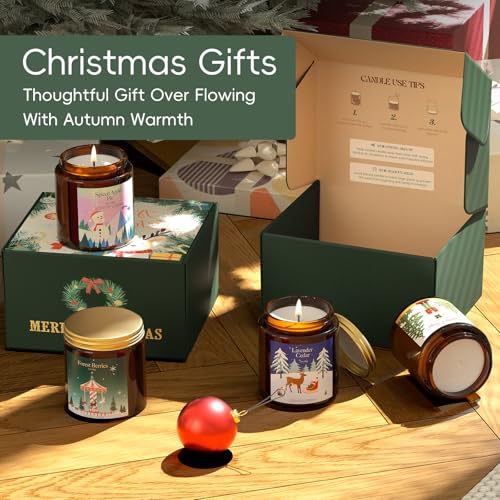 Christmas Scented Candle Gift Set for Women, 4 Pack 7 oz Soy Wax Candles for Home, Holiday & Birthday, Fall Fragrance of S...