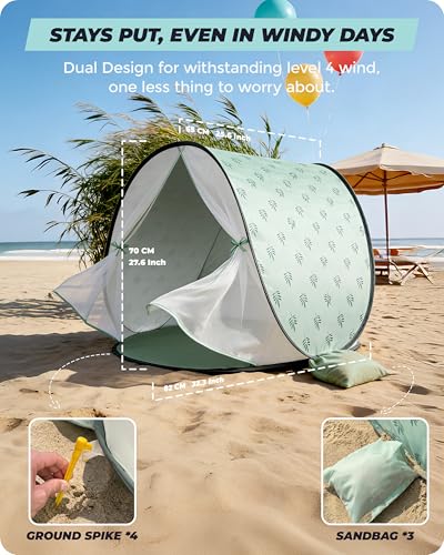 WEMOH Baby Beach Tent, 2026 Upgrade Pop Up UPF 50+ UV Protection Sun Shelter Canopy with Mosquito Net Portable Outdoor Sha...