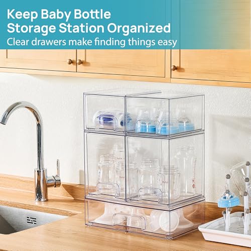 Vtopmart Clear Stackable Storage Drawers Set of 4, Plastic Organizer Bins for Makeup, Cosmetics, Beauty Supplies,Ideal for...