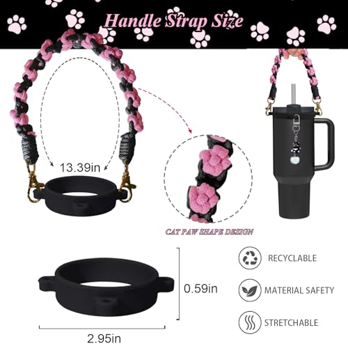 VirgoCCY 6PCS Cute Cat Stanley Cup Accessories Set for Stanley Cup 30oz 40oz, Includes Straw Topper, Siliocne Boot, Water ...