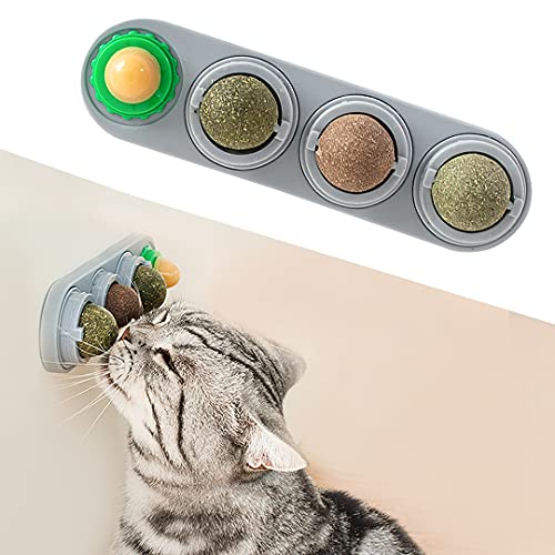 Potaroma 4 Catnip Silvervine Ball Toys, Extra Cat Energy Ball, Edible Cats Lick Kitten Chew, Teeth Cleaning Dental Wall Tr...