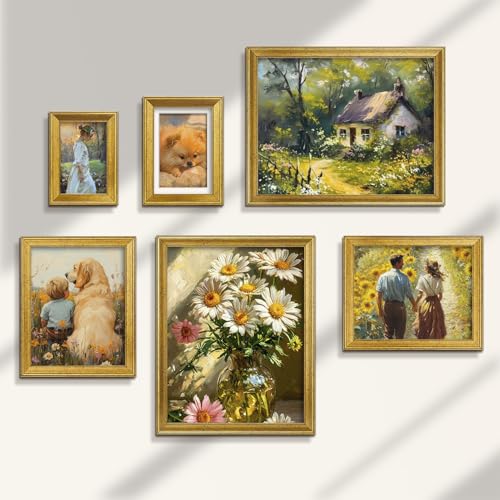 TWING 4x6 Gold Picture Frames Set of 6,Rustic Gold Frames Display Pictures 3x5 with Mat or 4x6 Without Mat,Tabletop Displa...