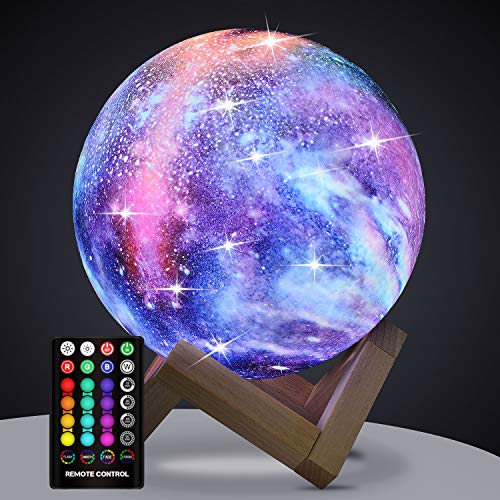Moon Lamp, Kids Night Light Galaxy Lamp - 16 Colors Moon Light with Wood Stand Remote & Touch Control USB Rechargeable Gif...