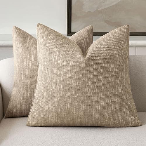 Foindtower Set of 2 Decorative Textured Burlap Linen Throw Pillow Covers Farmhouse Boho Cushion Cover Solid Accent Pillowc...