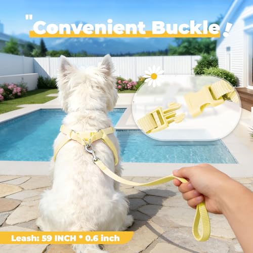 PETCARE Cute Small Dog Harness and Leash Set Yellow Floral Daisy Puppy Harness Vest Adjustable Step in Spring Summer Soft ...