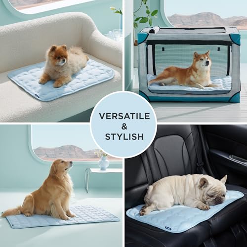 Bedsure Cooling Mat for Large Dogs, Q-Max>0.5 Thin Breathable Cold Crate Pad for Pet, Portable Washable Kennel Bed for Sum...