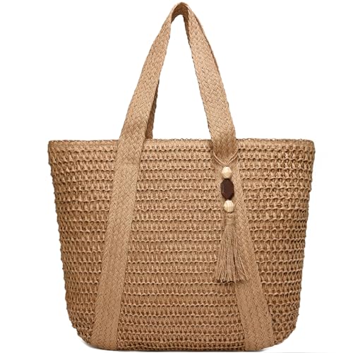 YAVCOOL Straw Beach Bags for Women Woven Beach Tote Bag Casual Boho Large Shoulder Handbags Purse for Vacation Holiday
