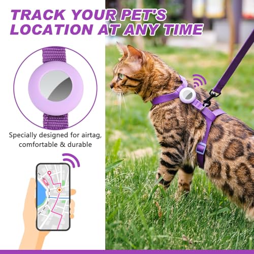 VKPETFR Cat Harness and Leash Set with Airtag Holder for Walking & Travelling, Escape Proof Cat Harness for Small Medium L...