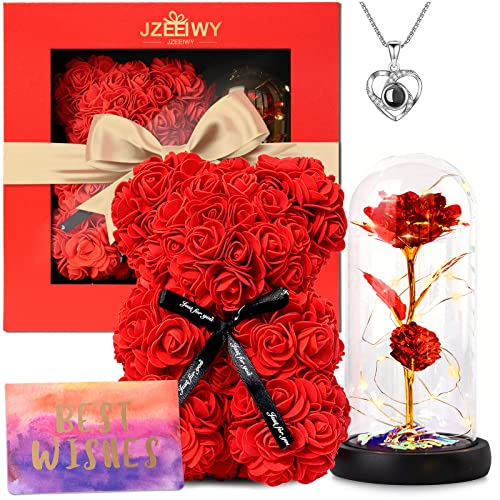 JZEEIWY Handmade Gifts for Her Anniversary Romantic,Gorgeous Birthday Gifts Unique Preserved Roses Forever Flowers with I ...