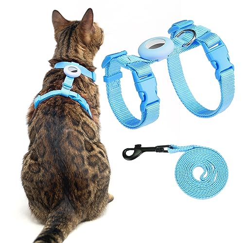 VKPETFR Cat Harness and Leash Set with Airtag Holder for Walking & Travelling, Escape Proof Cat Harness for Small Medium L...