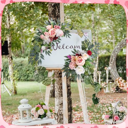 Ovveroche 2 Pcs Wedding Arch Decorations - Reusable Artificial Hanging Flowers Floral Swag Greenery Garland for Wedding We...
