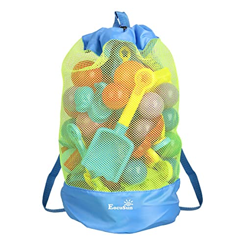 EocuSun Large Mesh Beach Bag Tote Durable Sand Away Drawstring Beach Backpack Swim and Pool Toys Balls Storage Bags Packs,...