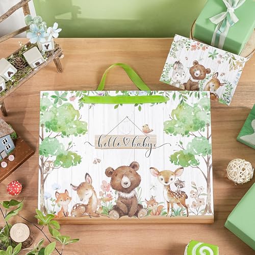 Loveinside Hello Baby Gift Bag for Newborn Baby Boy Girl, Cute Bear Deer Woodland Animal Design, Medium Size Bag with Tiss...