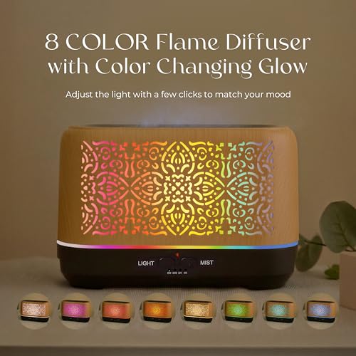 Earnest Living Essential Oil Diffuser Classic Flame Diffuser 200ml Timers Night Lights and Auto Off Function Home Office H...