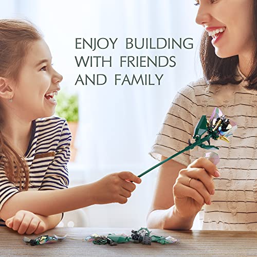 KIYOJIN Rose Flower Bouquet Building Set,Botanical Collection Rainbow Artificial Plant Compatible with Lego Gift for Adult...