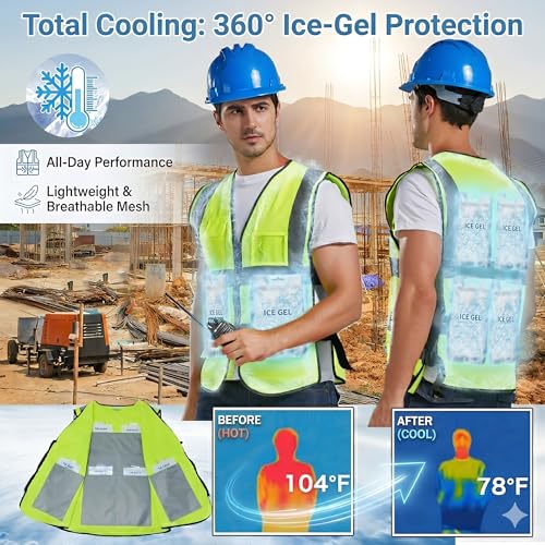 PANGTIKU Upgrade Cooling Vest with 24pcs Gel Ice Pack - Adjustable Ice Safety Vest for Men Women High Visibility Reflectiv...