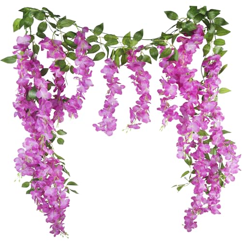 CISDUEO 2 Pcs Wisteria Hanging Flowers Wisteria Flowers Vine Garland Wedding Arch Decoration Purple Red Artificial Wisteri...