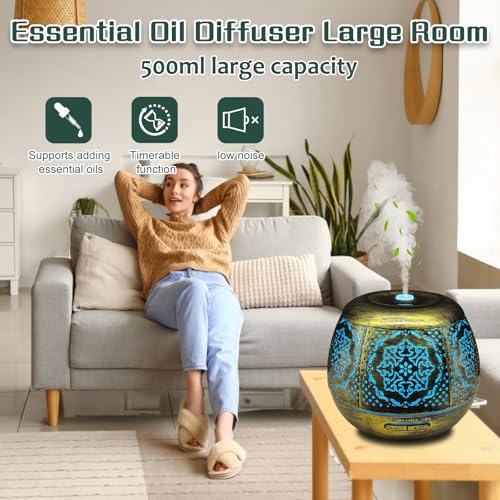 Essential Oil Diffuser for Home 500ML, Aromatherapy Diffusers for Essential Oils Large Room with Cool Mist Humidifiers for...