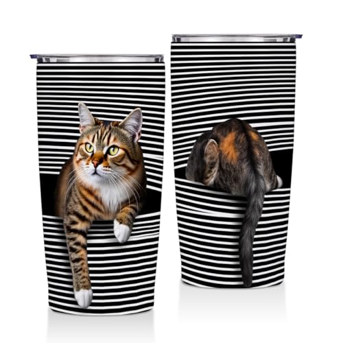 Jztco Cat Gifts for Women 20 oz Tumbler, Funny Cats Stainless Steel Insulated Water Bottle, Cats Themed Insulated Travel C...