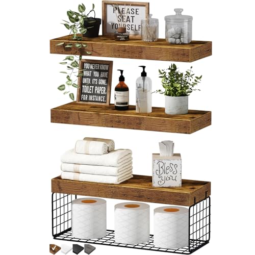 QEEIG Bathroom Shelves Over Toilet - Wall Mounted Floating Shelves Toilet Paper Storage Small Farmhouse Decor Shelf 16 inc...