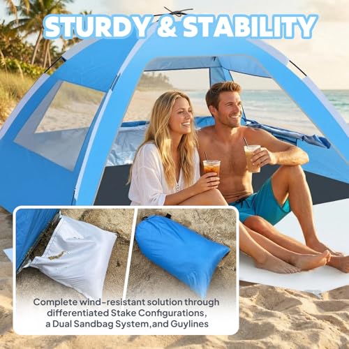 Chihee Beach Tent Camping Sun Shelter for 2-3 Person with UV Protection Silver-Coated Fabric Breathable Mesh Extra Sandbag...