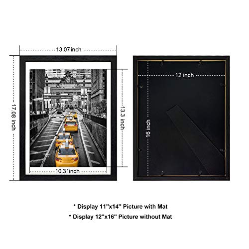 Finefrarm 12x16 Frames Display 11x14 Picture with Mat or 12 x 16 Photo Without Mats Black Picture Frames Wall Art for Livi...
