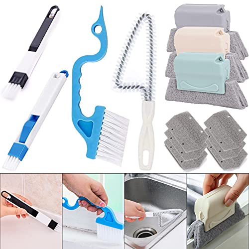 Window Track Cleaner Tool Set, 13 Pcs Magic Window Sill Cleaning Tools Kit with Groove Cleaning Brush for Door Tracks, Til...