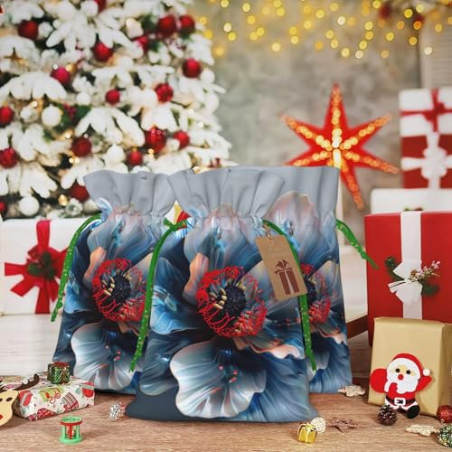 WXYBMDP 3D Flower Print Christmas Drawstring Bags Xmas Candy Bags Reusable Party Gifts Wrapping Bags