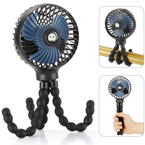 snawowo Mini Handheld Personal Portable Fan, Baby Stroller Fan, Car Seat Fan, USB or Battery Powered, with Flexible Tripod...