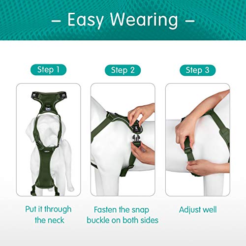 PoyPet Reflective Soft Breathable Mesh Dog Harness Choke-Free Double Padded Vest with Adjustable Neck and Chest(Military G...