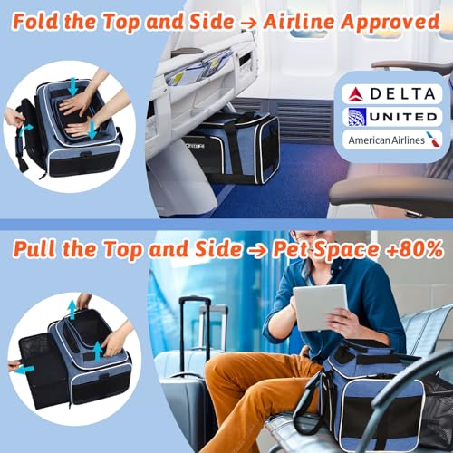 Petskd Top and Side Expandable Pet Carrier 18x11x11 Inches Delta United Airline Approved, Soft-Sided Carrier for Small Cat...