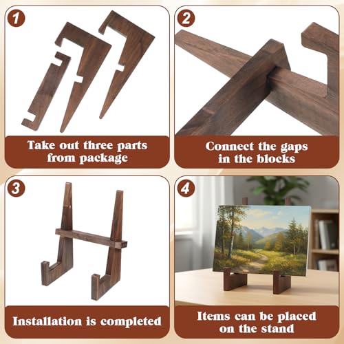 Eldraqth Wooden Plate Stands, 8.8 Inch Wood Plate Display Stands Decorative Picture Frame Holder Stand Table Top Easels fo...