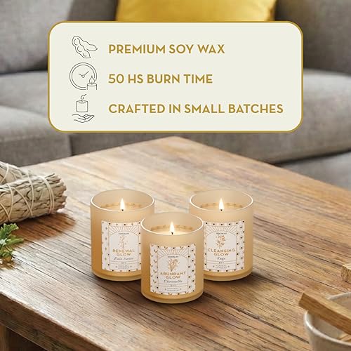 Serebliss Candle Set - 3 Pack Soy Wax Aromatherapy Scented Candles for Energy Cleansing, Manifestation, Palo Santo, Sage, ...