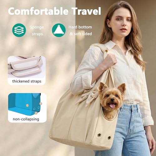 Dog Purse Carrier for Small Dogs, Soft Dog Tote Bag Carrier with 4 Large Pockets, No Collapse, Lightweight, Smart Zipper L...