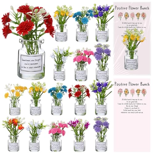 Xuhal 20 Sets Mothers Gift Set for Women Positive Mini Bud Vase with Flowers Positive Cards Motivational Office Desk Decor...