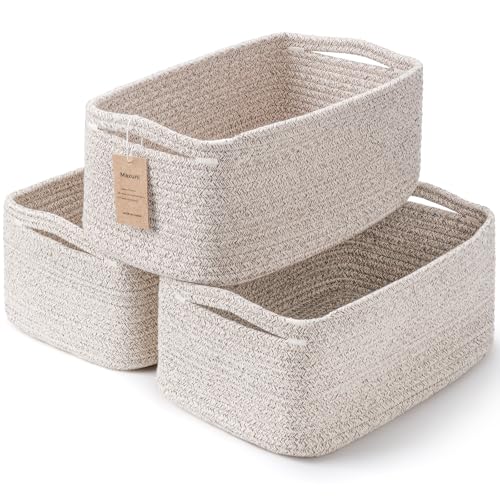 Maxuni 3-Pack Small Storage Baskets for Organizing | Woven Shelf Toy Basket | Rope Baskets for Gifts Empty | Closet Organi...