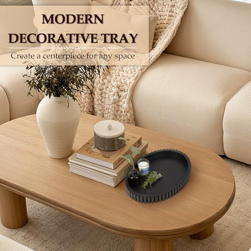 Cathyeen Oval Tray for Coffee Table Decor, 13" Concrete Tray, Table Centerpieces Decorative Trays for Home Decor, Modern D...