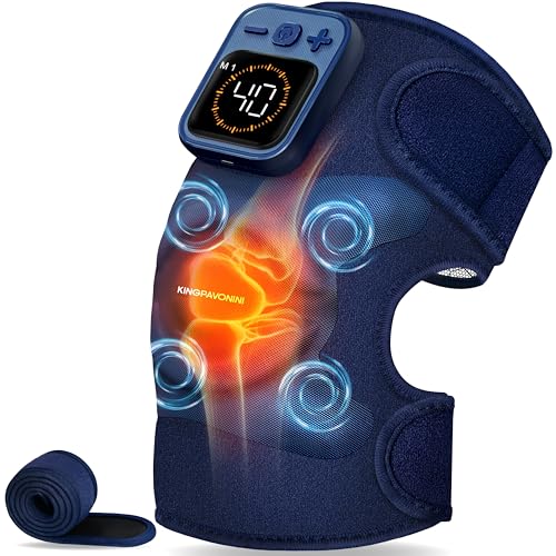 KingPavonini Cordless Knee Massager for Pain Relief, Newly 4 Motors Vibration, 5 Heat Levels, 6 Massage Modes, Knee Heatin...