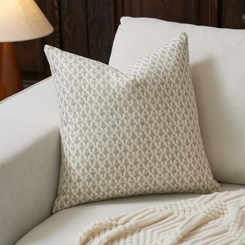 FIOUOVO Floral Pillow Covers 18x18 Pillow Cover Block Print Couch Pillows for Living Room Decorative Neutral Accent Throw ...